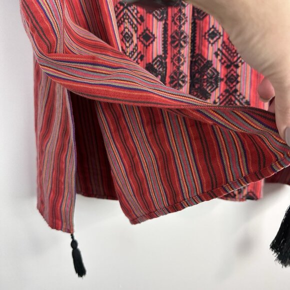 Andree by Unit Embroidered Red Black Poncho Top With Tassels Women Size Med Boho - Picture 5 of 11